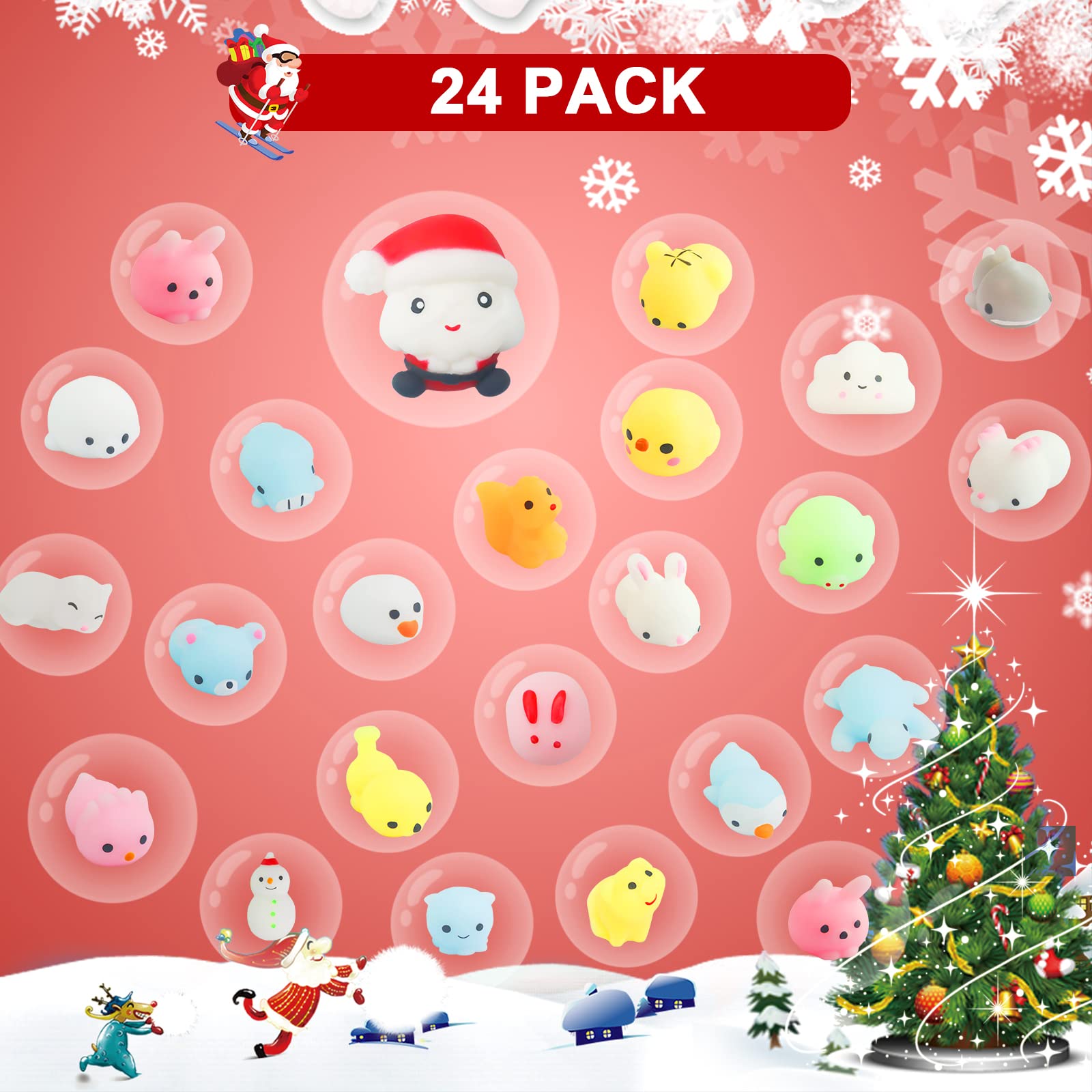 Mochi Squishy Advent Calendar 2024,Squishy Animal Christmas Countdown Calendar,24 Days Surprise, Non-Toxic Relief Stress Christm