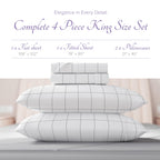 Carressa Linen Luxury Egyptian Cotton King Printed Sheet Set - 600 Thread Count Extra Long Staple 4 Pc Set, Window Pane King Pri