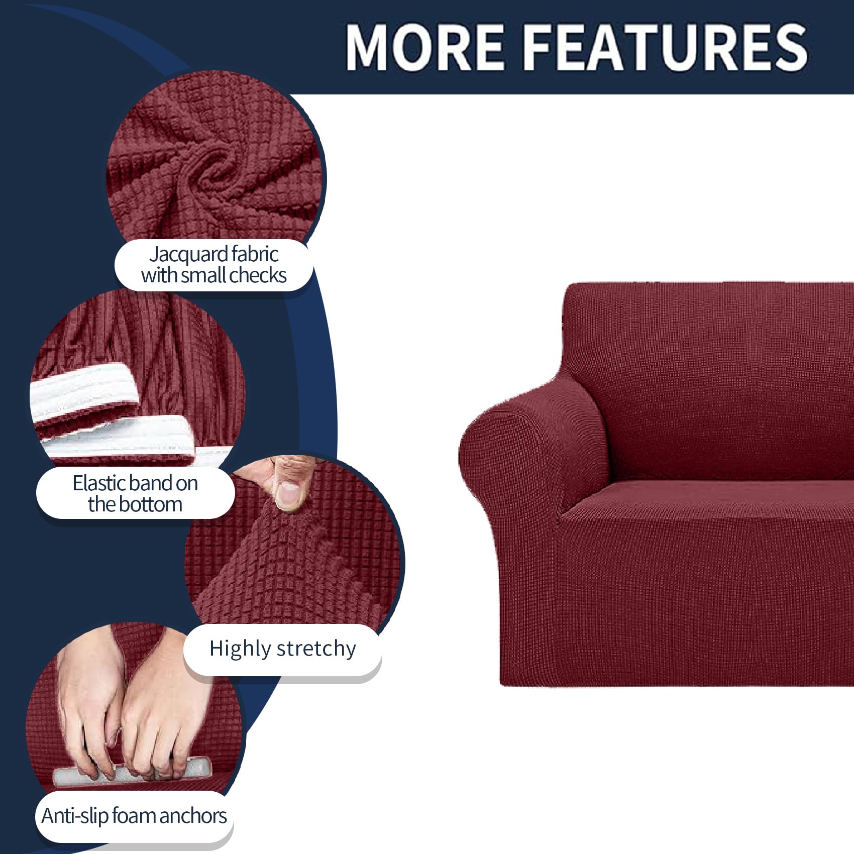 2025 New Stretch Chair Sofa Slipcovers Couch Cover For 1 Seater Furniture Protector Sofa Covers With Elastic Bottom Jacquard Fabric Small Checks For Pets, Kids - Dark Red