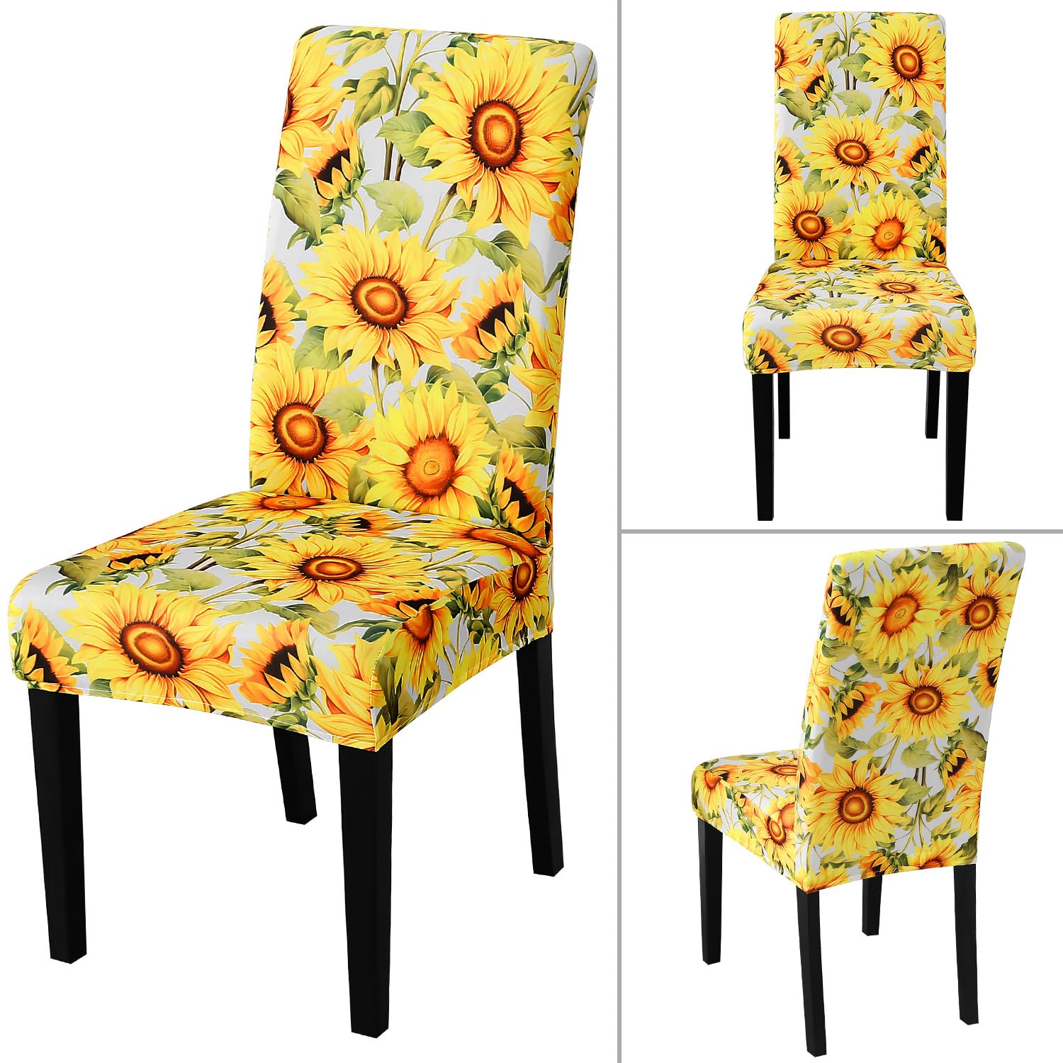 Jqinhome Pattern Chair Covers For Dining Room Set Of 6, High Stretch Removable Washable Parsons Chair Slipcover For Home Party Hotel Wedding Ceremony (Sunflower,6Pcs)