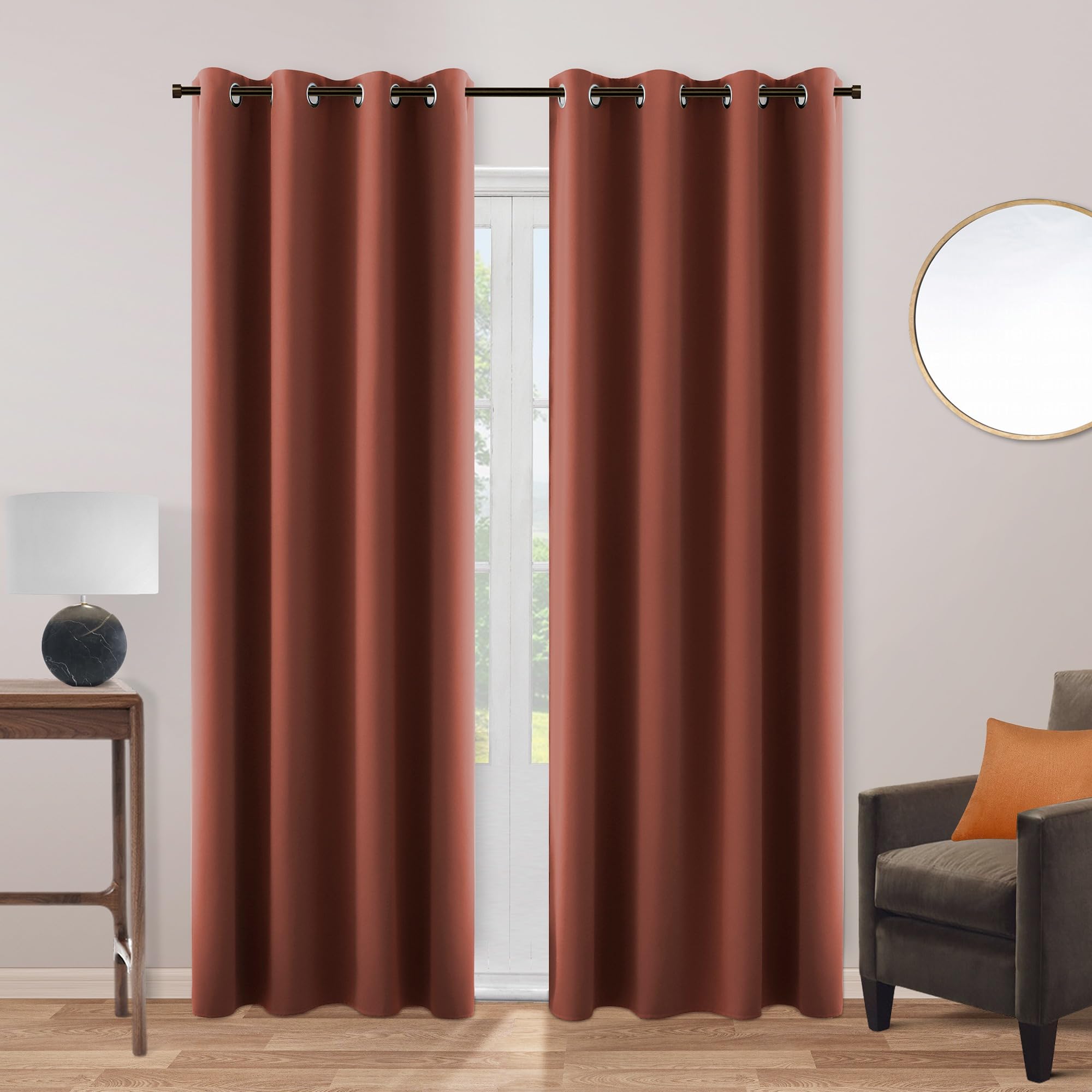 KOUFALL Rust Terracotta Curtains for Living Room,Cozy Boho Fall Decor Thermal Insulated Room Darkening Blackout Vintage Curtain 