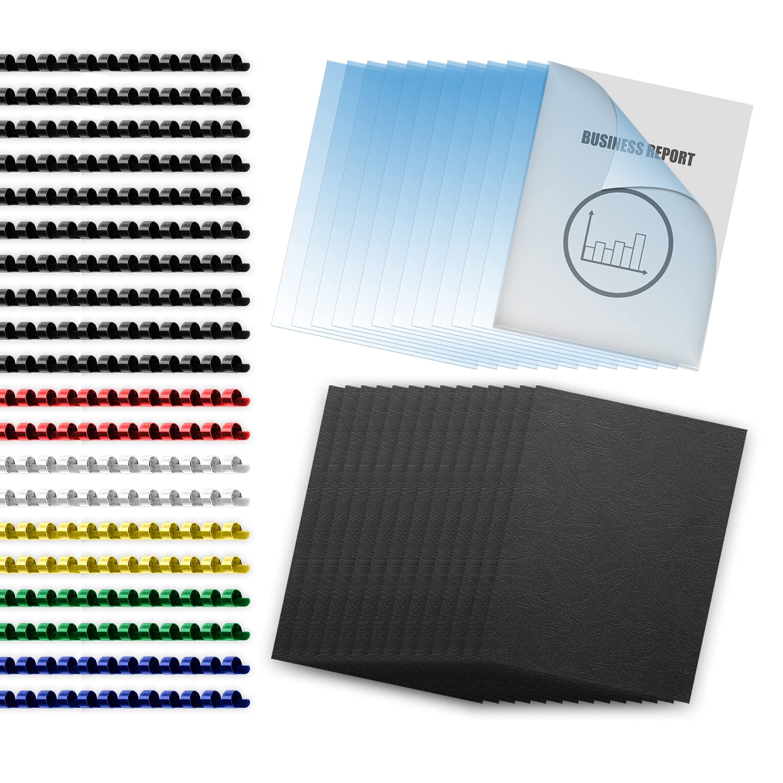 Houyee Binding Covers And Combs Set, 8.5X11 Inches, Including 50 Pcs Leather Texture Paper Binding Covers, 50 Pcs 8 Mil Clear Pv