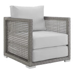 Modway Aura Outdoor Patio Wicker Rattansofa, Loveseat, Armchair And Coffee Table In Gray White