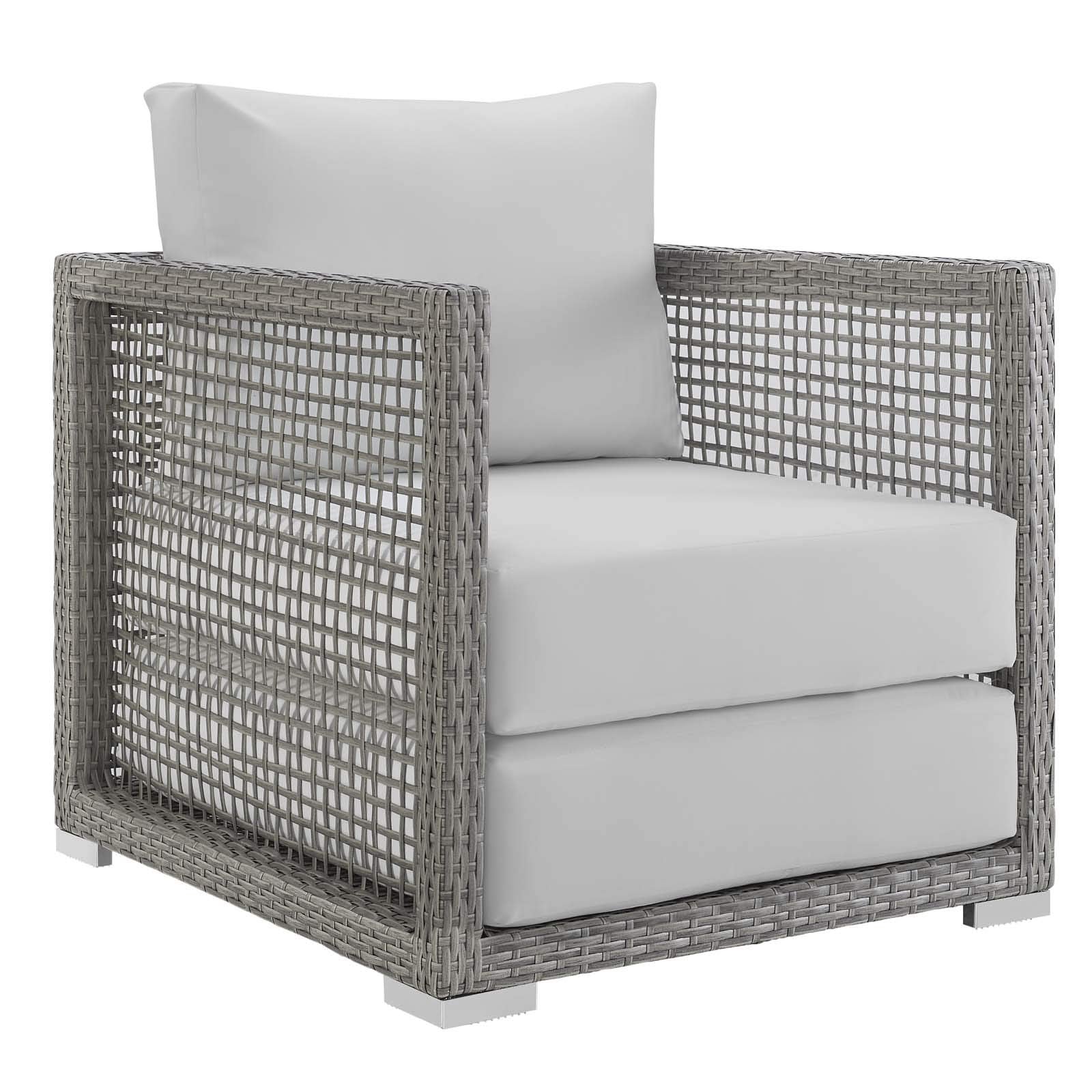 Modway Aura Outdoor Patio Wicker Rattansofa, Loveseat, Armchair And Coffee Table In Gray White