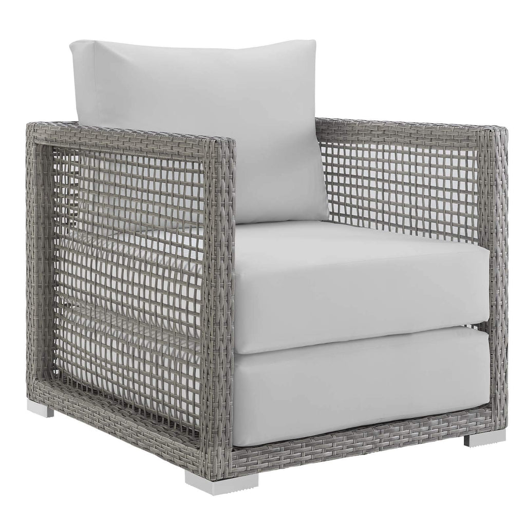 Modway Aura Outdoor Patio Wicker Rattan Sofa, Armchair And Coffee Table In Gray White