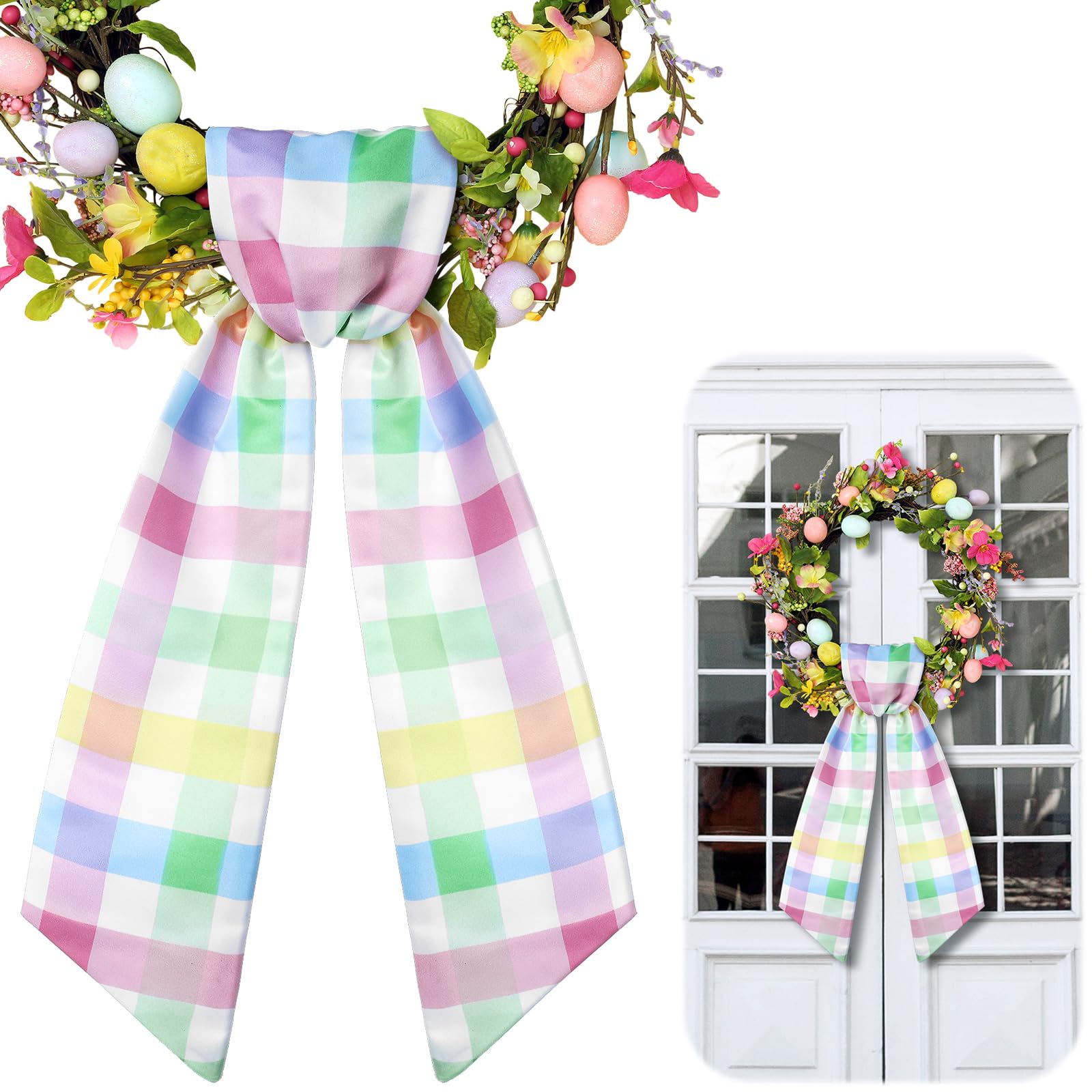 CraftyDream Wreath Sash for Front Door Wreath Satin Sash for Wreath Embroidery Monogram Wreath Sash Accessories Xmas Party Yard 