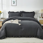 Andency Dark Gray Twin Size Comforter, 2 Pieces Kids All Season Ruffle Bed Comforter Set, Boho Lightweight Solid Farmhouse Shabby Chic Bedding Comforters & Sets (66X90Inch Comforter)