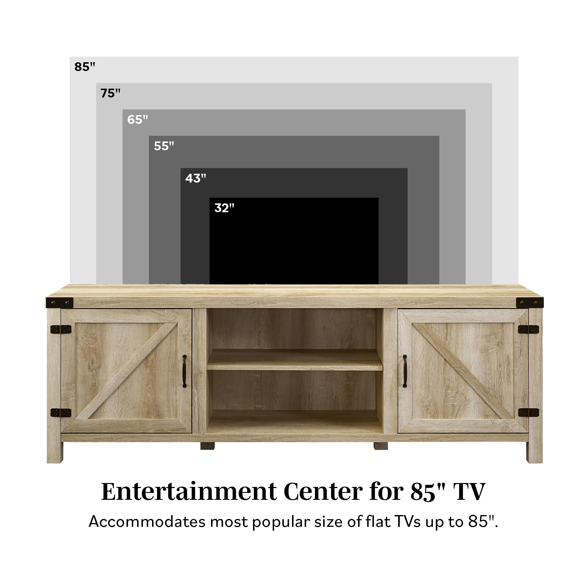 Walker Edison Georgetown Modern Farmhouse Double Barn Door Tv Stand For Tvs Up To 80 Inches, 70 Inch, White Oak, Without Fireplace