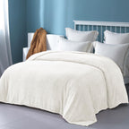 Exclusivo Mezcla Off White Fleece Queen Size Blanket For Bed, 90X90 Inches Soft Cozy 3D Decorative Jacquard Flannel Blankets, Li
