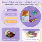 Honey Joy Kids Table And Chair Set, Wooden Children Activity Table And 2 Chairs For Art & Craft, Storage Mesh Basket, 3-Piece Toddler Furniture Set For Daycare & Playroom, Gift For Boys Girls (Purple)