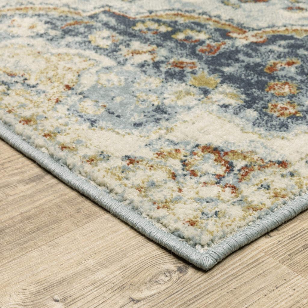 HomeRoots 508433 6 x 9 ft. Blue Beige Rust Gold & Teal Oriental Power Loom Stain Resistant Rectangle Area Rug