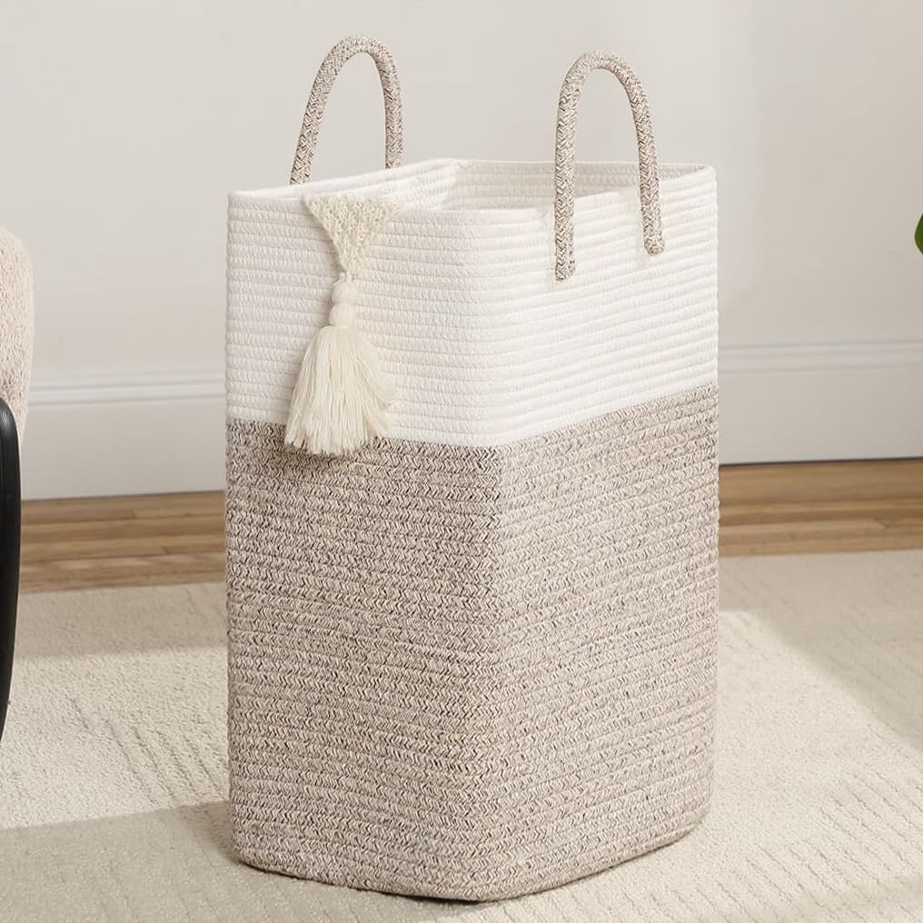 Tall Laundry Hamper Sorters Big Laundry Basket With Handles,Woven Cotton Rope, Versatile Storage for Dirty Clothes,Baby Toys,and