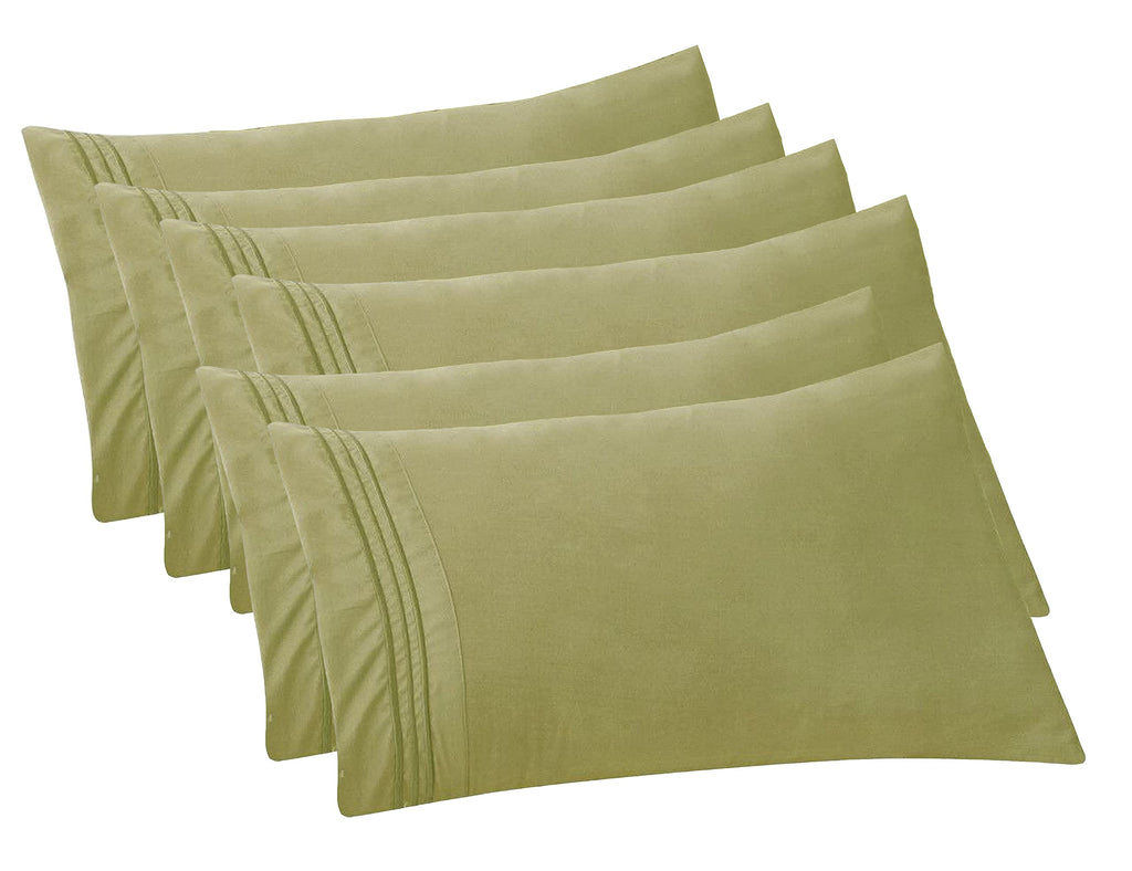 Elegant Comfort 6-Pack Solid Pillowcases 1500 Thread Count Egyptian Quality - Easy Care, Smooth Weave, Wrinkle And Stain Resistant, Easy Slip-On, 6-Piece Set, King Pillowcase, Green