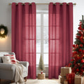 Melodieux Burgundy Semi Sheer Curtains 84 Inches Long For Small Windows Living Room Bedroom Linen Look Rustic Grommet Voile Drap