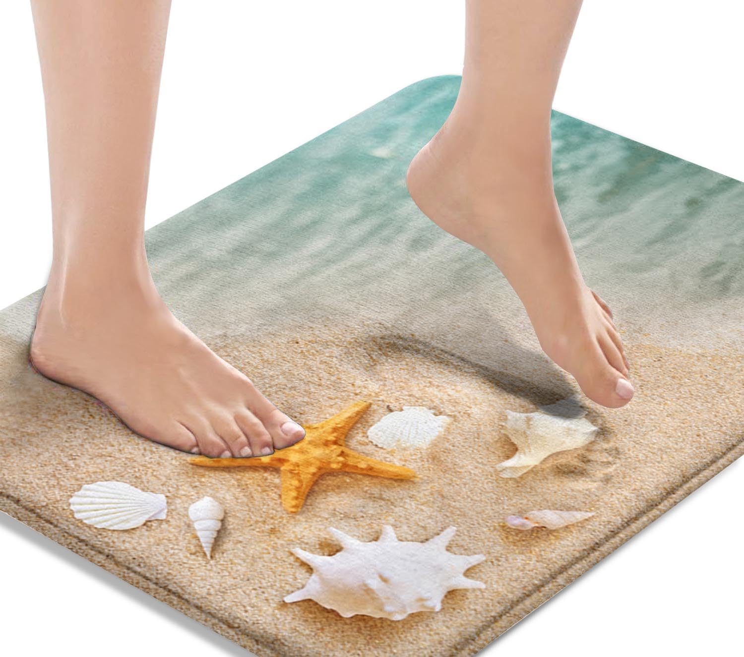 Britimes Bath Mat for Bathroom, Bathroom Mats Rugs No Silp, Beach Starfish Sea Shell Washable Cover Floor Rug Carpets Floor Mat 