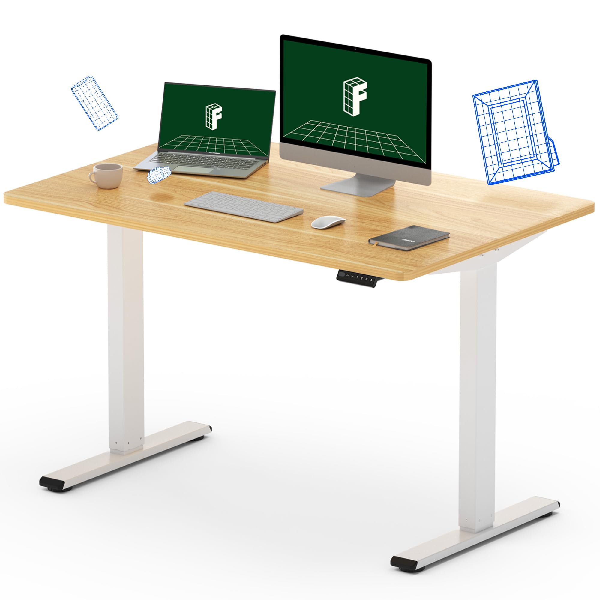 Flexispot Height Adjustable Electric Standing Desk 48 X 30 Inches Whole-Piece Desk Stand Up Home Office Desk (White Frame + 48' Maple Top, 2 Packages)
