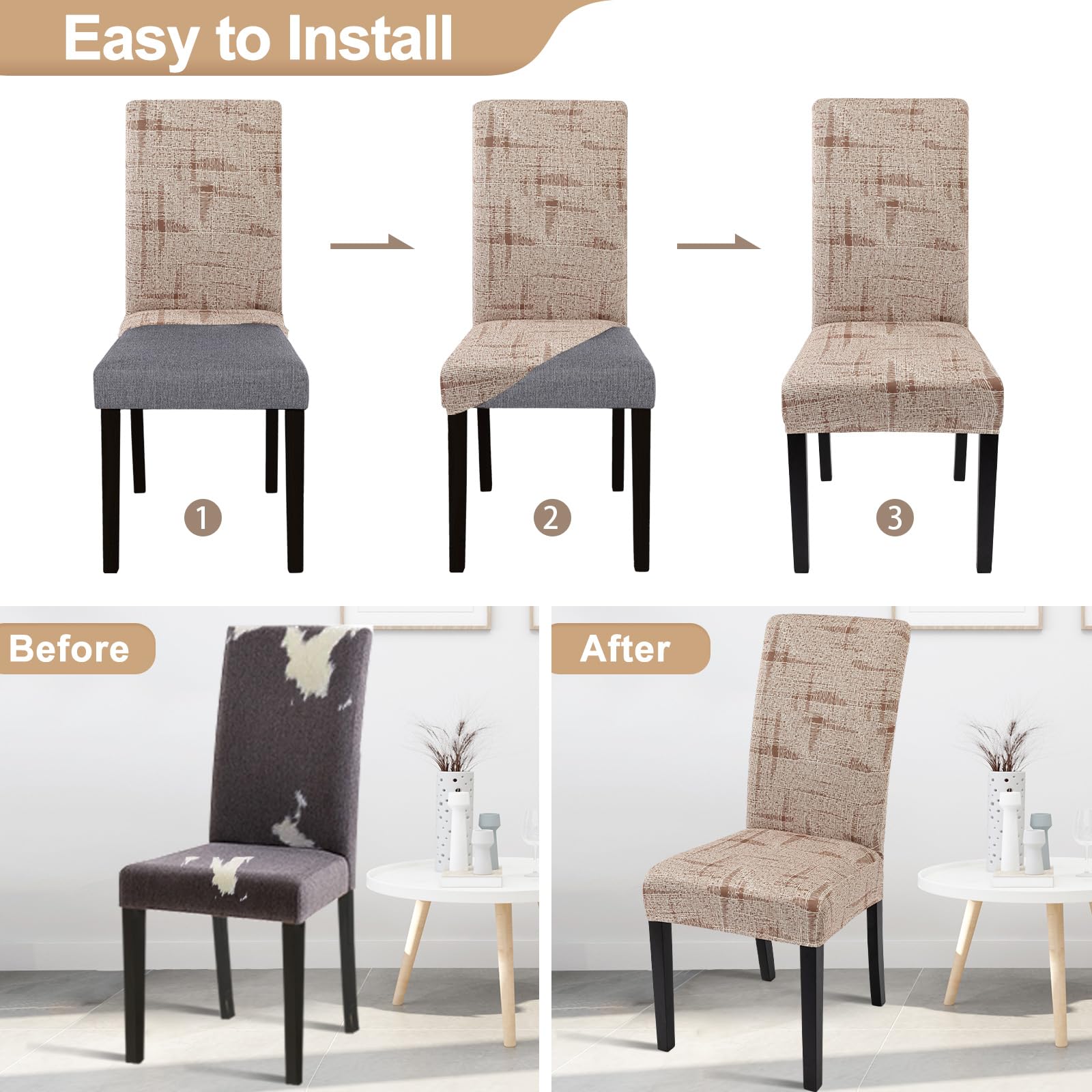 Searchi Printed Dining Room Chair Covers Set Of 4, Stretch Kitchen Chair Covers Washable Parsons Chair Slipcover Removable Dining Chair Protectors For Hotel,Ceremony (Brown Wireframe Texture)