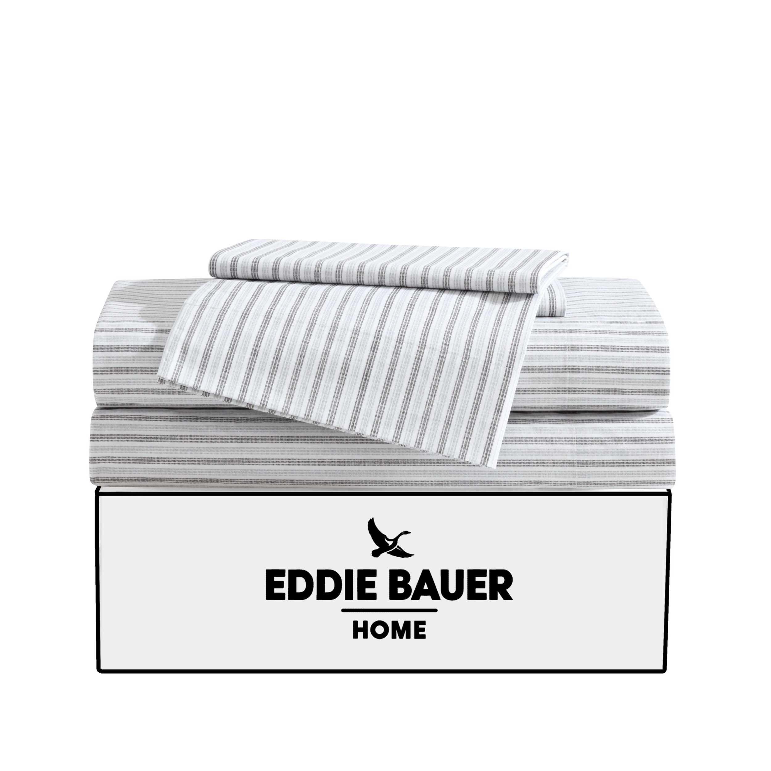 Eddie Bauer - Twin Sheet Set, Cotton Percale Bedding Set, Super Soft And Cozy Home Decor, Oeko-Tex Certified (Ticking Stripe Grey, Twin)