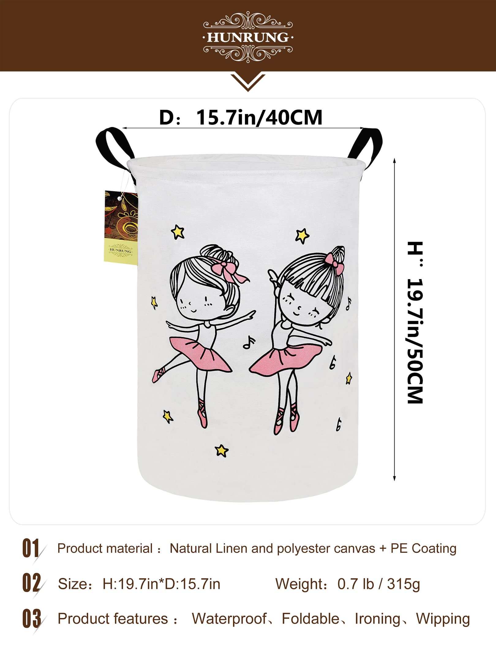 Hunrung Laundry Hamper,Large Canvas Fabric Lightweight Storage Basket Toy Organizer Dirty Clothes Collapsible Waterproof For College Dorms, Children Bedroom,Bathroom(Round-Dancing Girl)