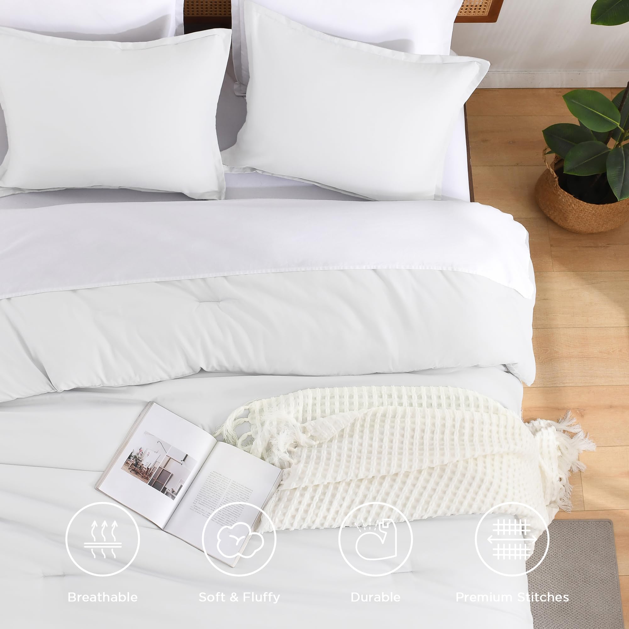 Andency White California King Comforter Set, 3 Pieces Cal King Lightweight Soft Solid Bed Comforter, Oversized Fluffy Microfiber Bedding Set (104X96In, 2 Pillowcases)