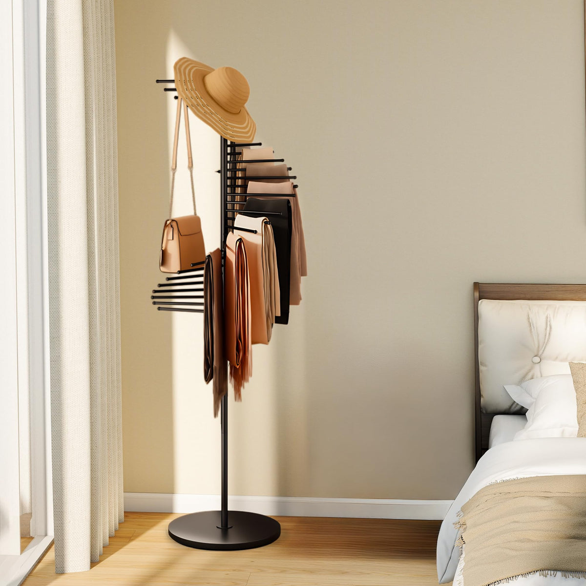 lesolar Metal Freestanding Spiral Scarf Rack, Equipped with 30 Rods