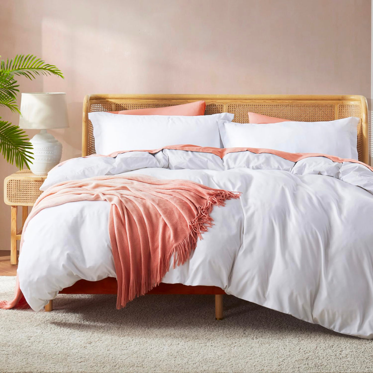 Nestl White California King Duvet Cover Sets - Soft Double Brushed Cal King Duvet Cover, 3 Piece, With Button Closure, 1 Duvet C