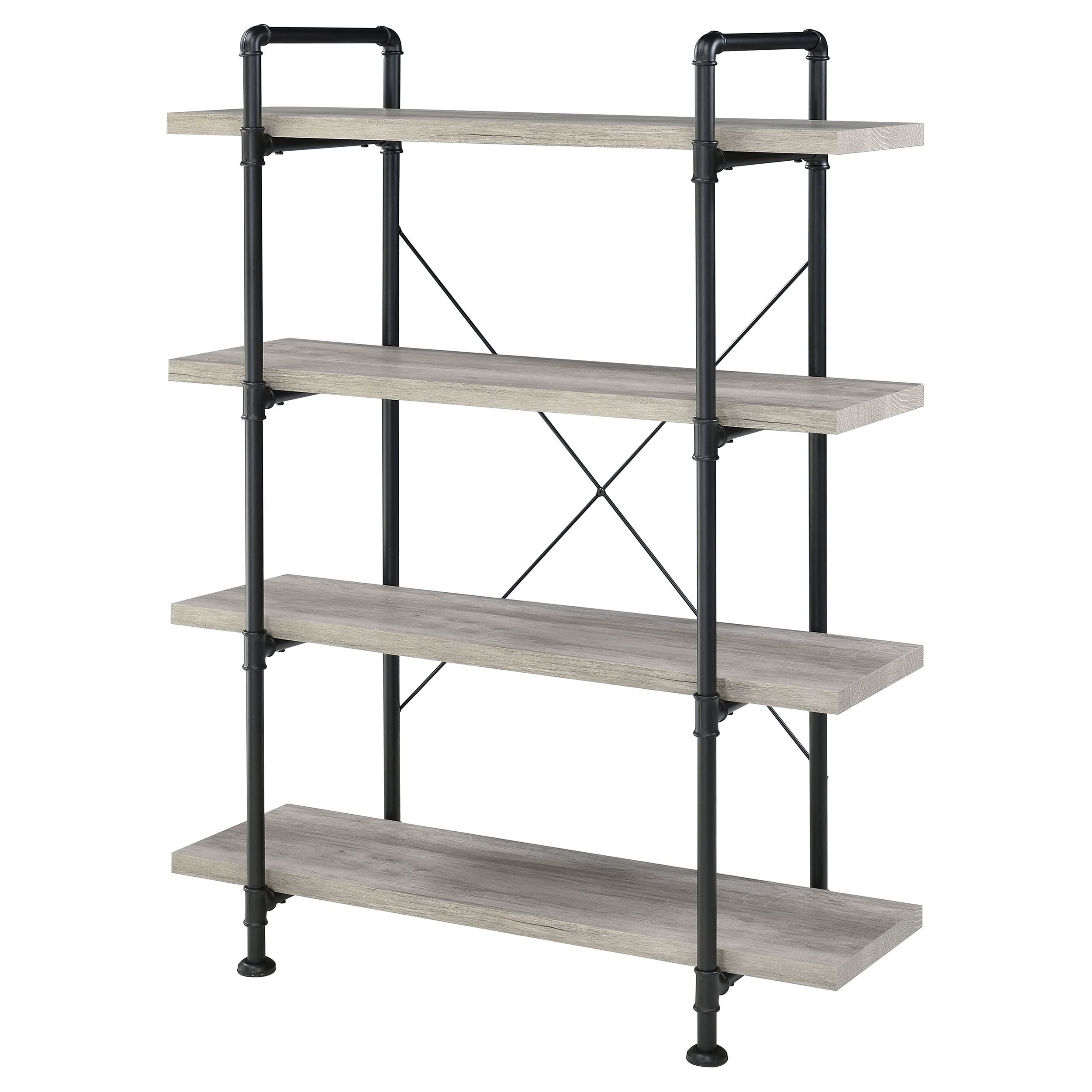 Coaster Home Furnishings Delray 4-Tier Bookcase Grey Driftwood and Black Open Shelves (804406)