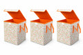 Foldable Laundry Hamper with Lid, Orange Floral Print, Nonwoven Fabric, Rectangular, 40 L, with Side Handles (Set of 3)