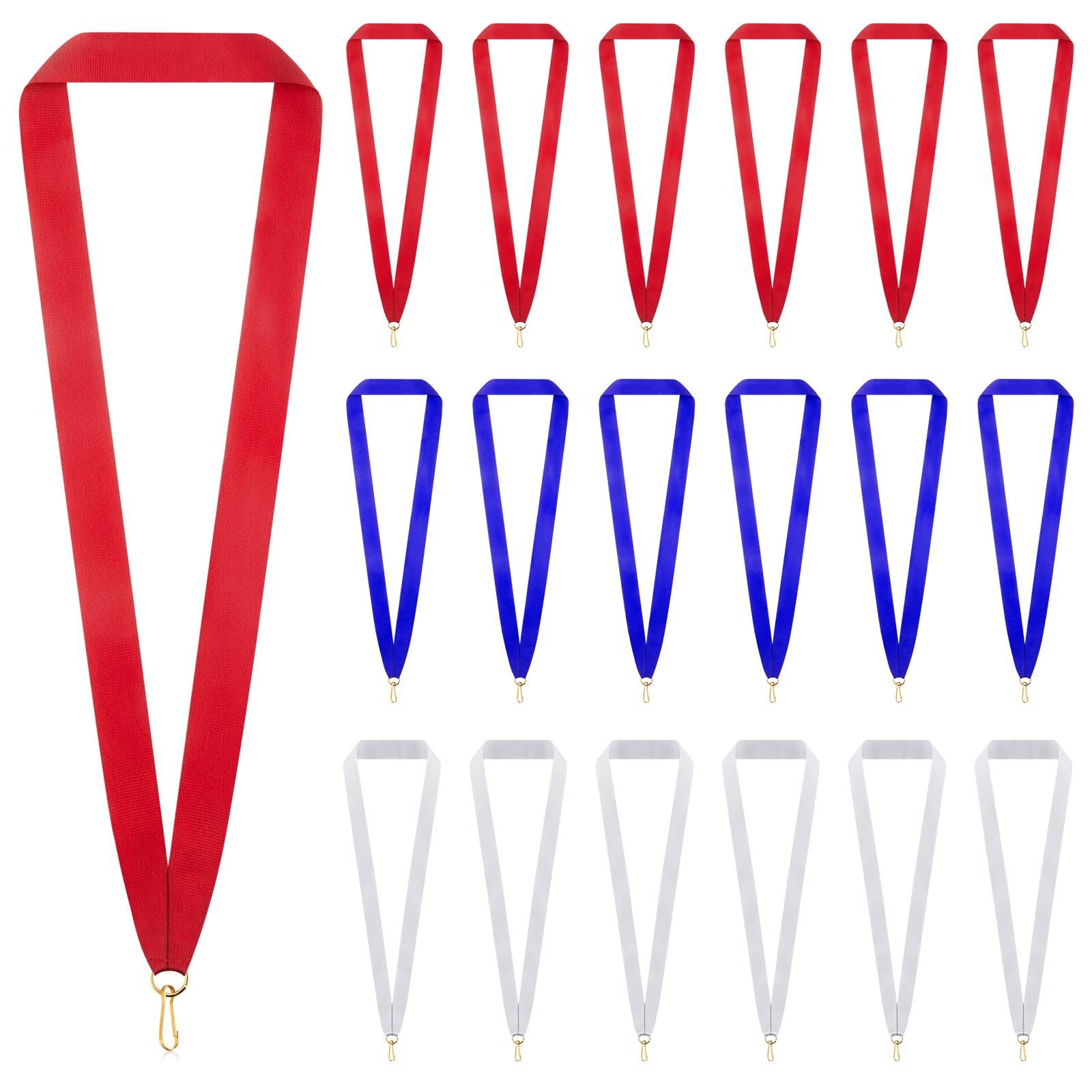 30 Pcs Award Ribbon Medal Ribbons Neck Ribbons For Medal Red Blue White Medal Lanyards With Snap Clips Flat Lanyard Medallion Ho