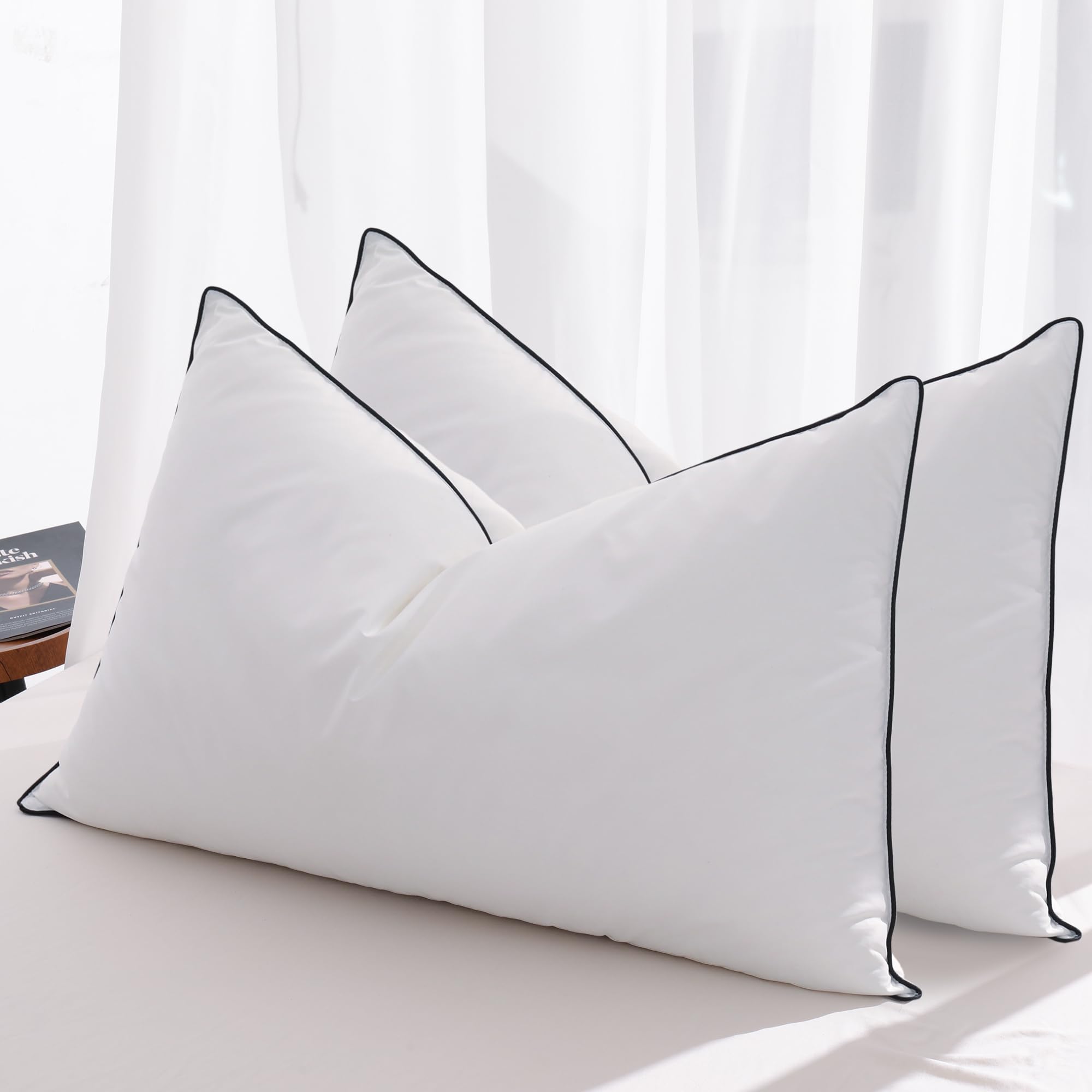 Mosluna Goose Feather Down Pillows King Size Set Of 2, Luxury Hotel Collection Bed Pillow 2 Pack, Airyfil Powered Fillings & Fea