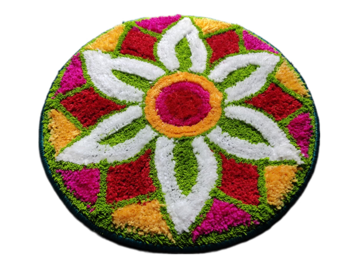 NORTH FIELD 24 inch Modern Round Rangoli Door Mat, Multicolour (Colorful)