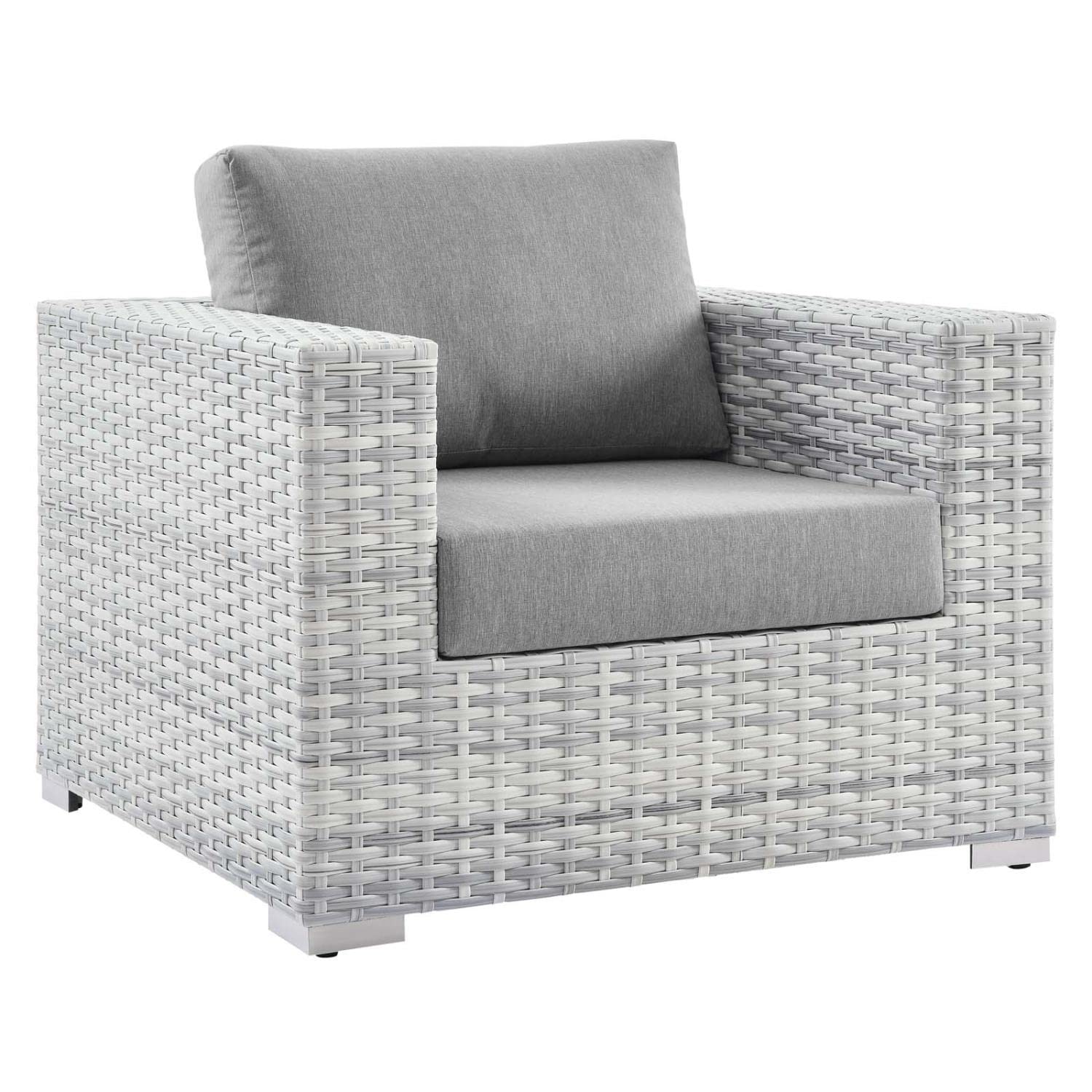 Modway Convene Wicker Rattan Outdoor Patio Armchair in Light Gray Gray
