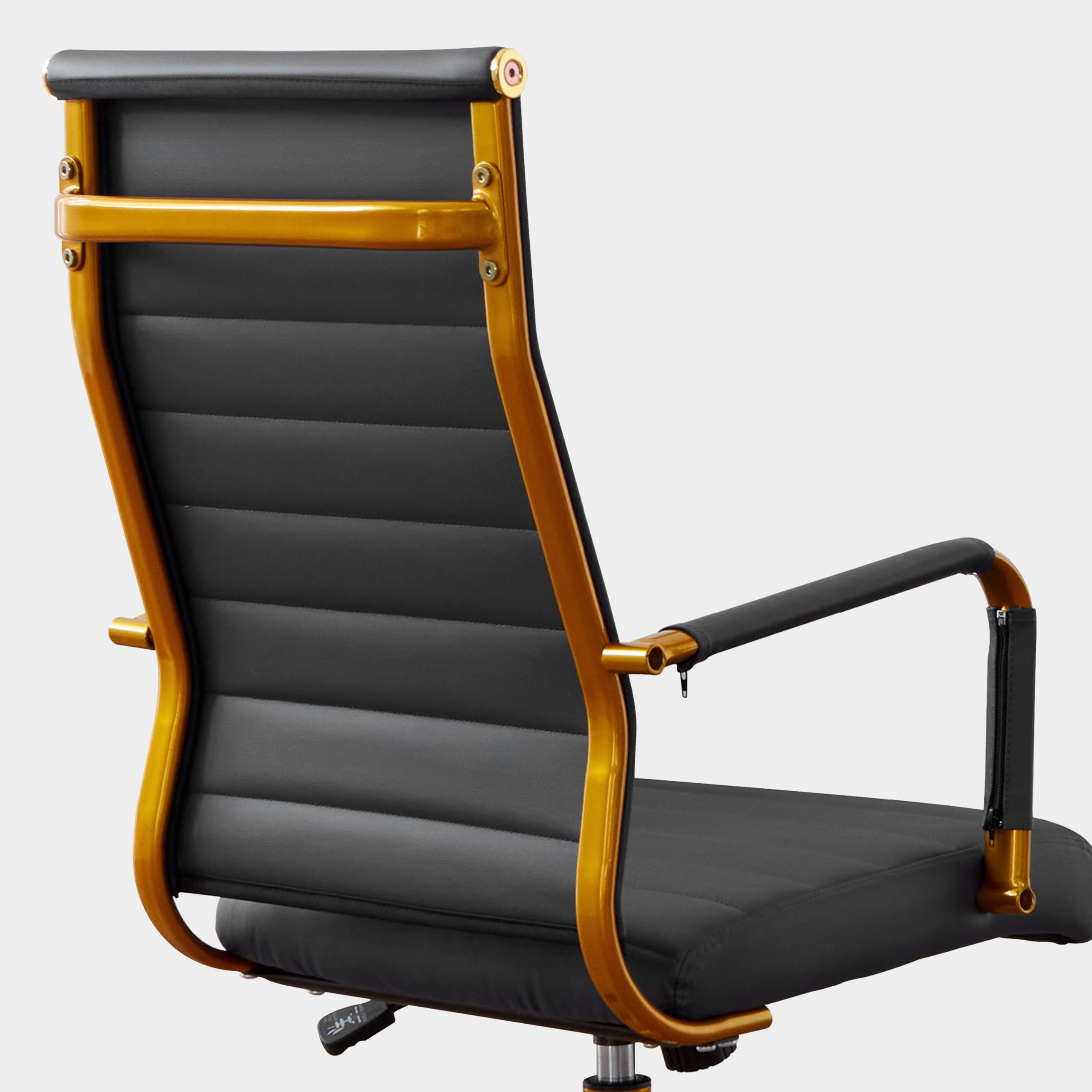 Livinia Modern Executive Office Desk Chair, Chrome & Leather Conference Room Swivel Chairs With Ribbed High Back, Adjustable Hei