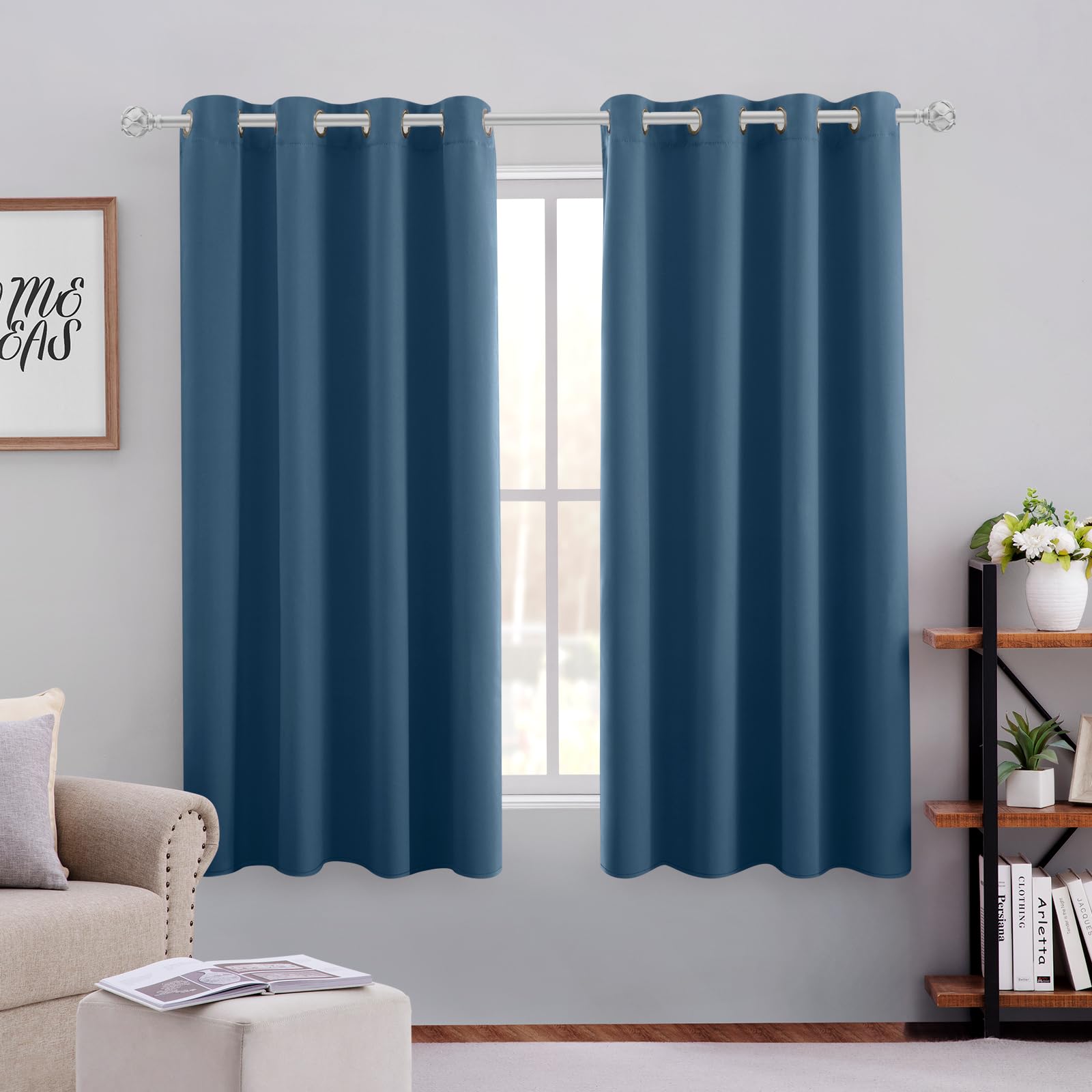 Homeideas Dark Teal Blackout Curtains For Bedroom 52 X 84 Inch Length 2 Panels Set Room Darkening Bedroom Curtains, Soundproof T