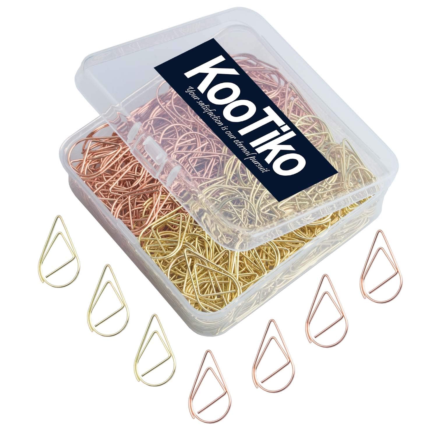 Gold And Rose Gold Cute Paper Clips Set, 300 Pcs Smooth Stainless Steel Tear-Shaped Wire Paperclips Small For Office Supplies We