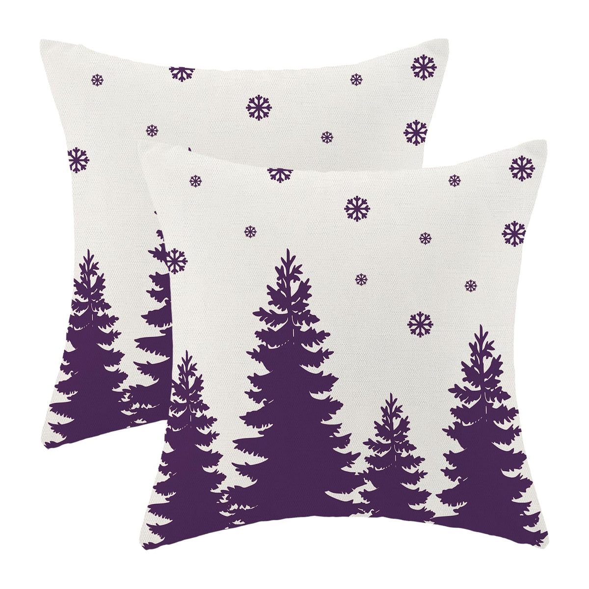 Cxmeifly Christmas Pillow Covers 18X18 Inch Set Of 2 Cream Violet Purple Christmas Tree Snowflakes Decor Throw Pillows Winter Xm
