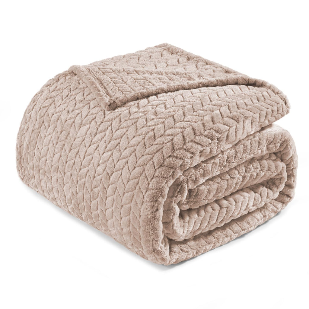 Exclusivo Mezcla Camel Fleece Twin Size Blanket For Bed, 90X66 Inches Soft Cozy 3D Decorative Jacquard Flannel Blankets, Lightwe