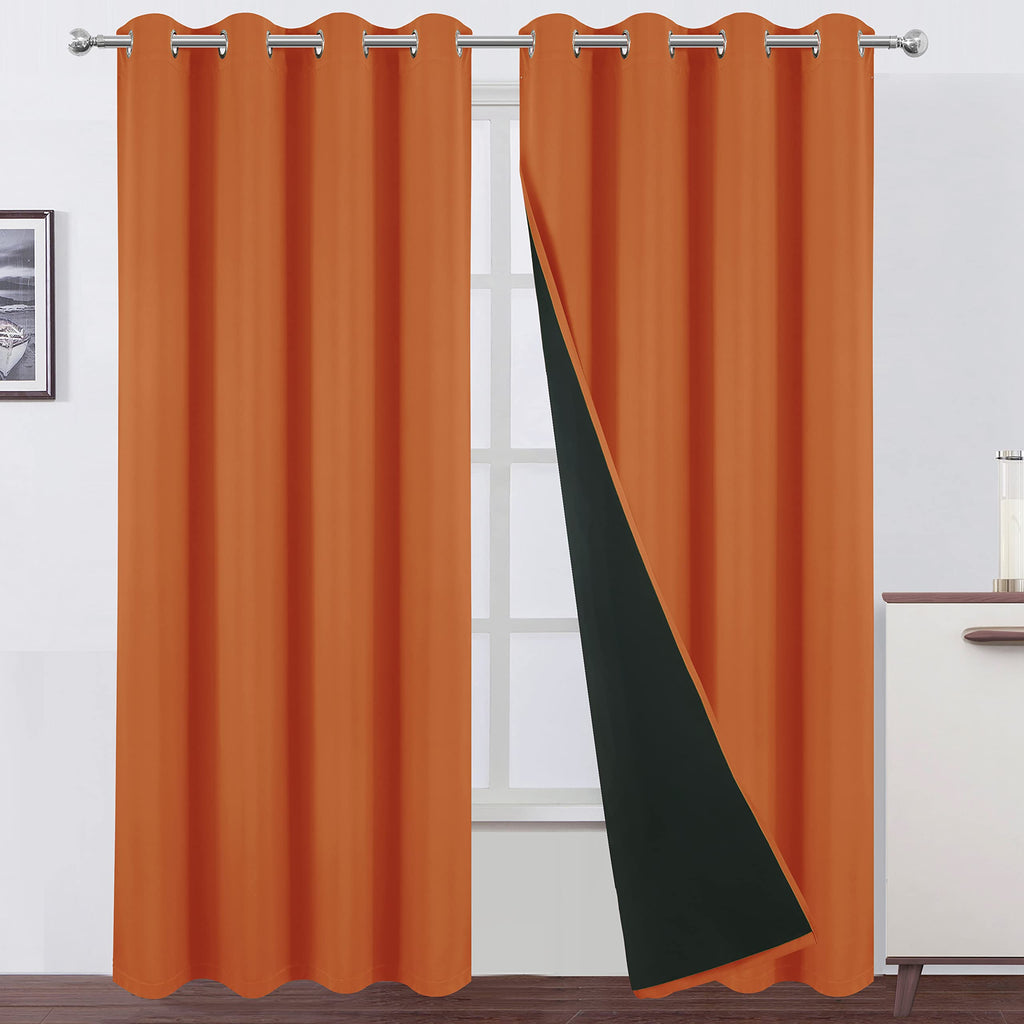 LEMOMO 100% Blackout Curtains 52 x 95 Inch/Orange Curtains 2 Panels with Black Lining Room Darkening Thermal Insulated Bedroom C