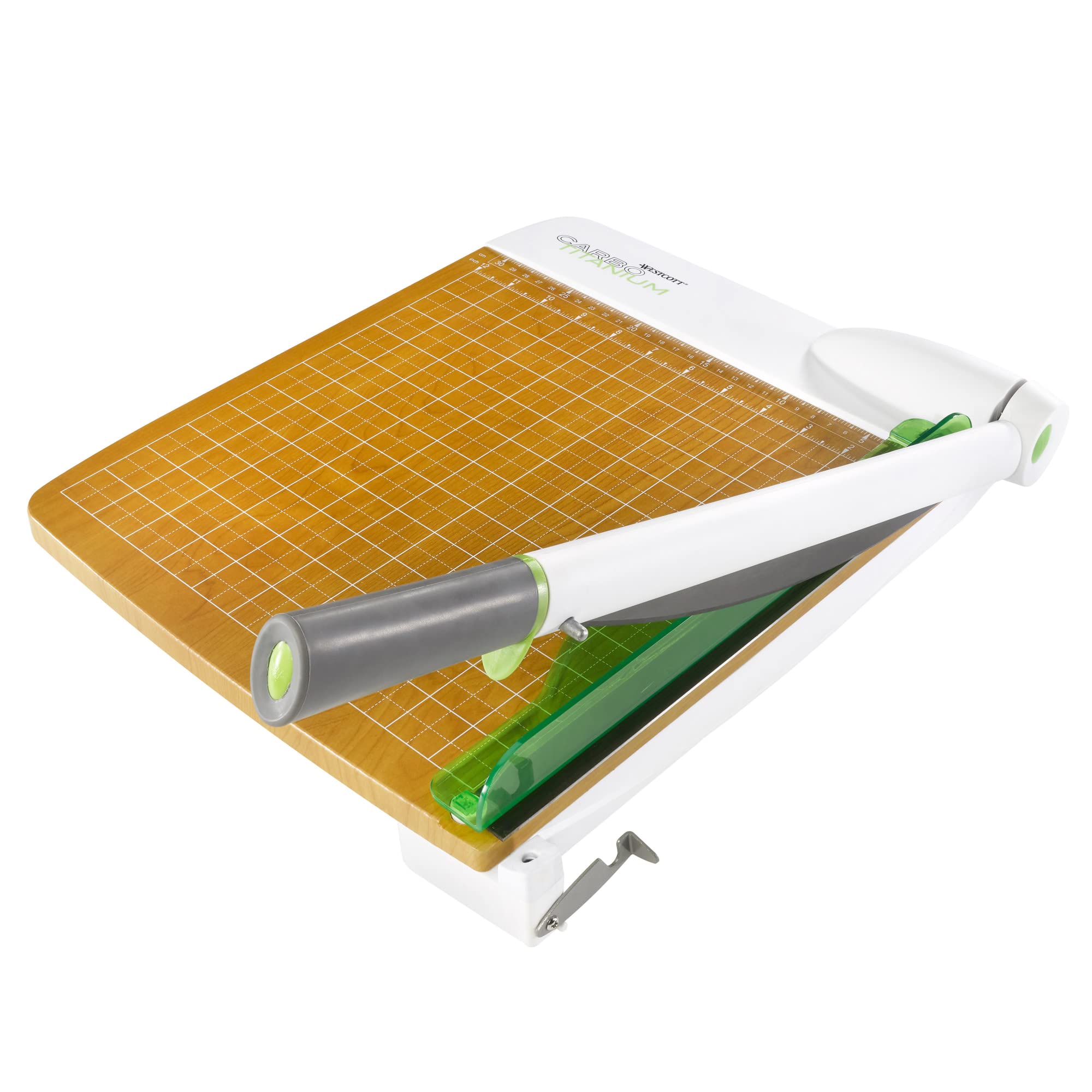 Westcott 16717 12-Inch Carbotitanium Wood Base Guillotine Paper Cutter, Multi-Paper Trimmer With 30 Sheet Capacity