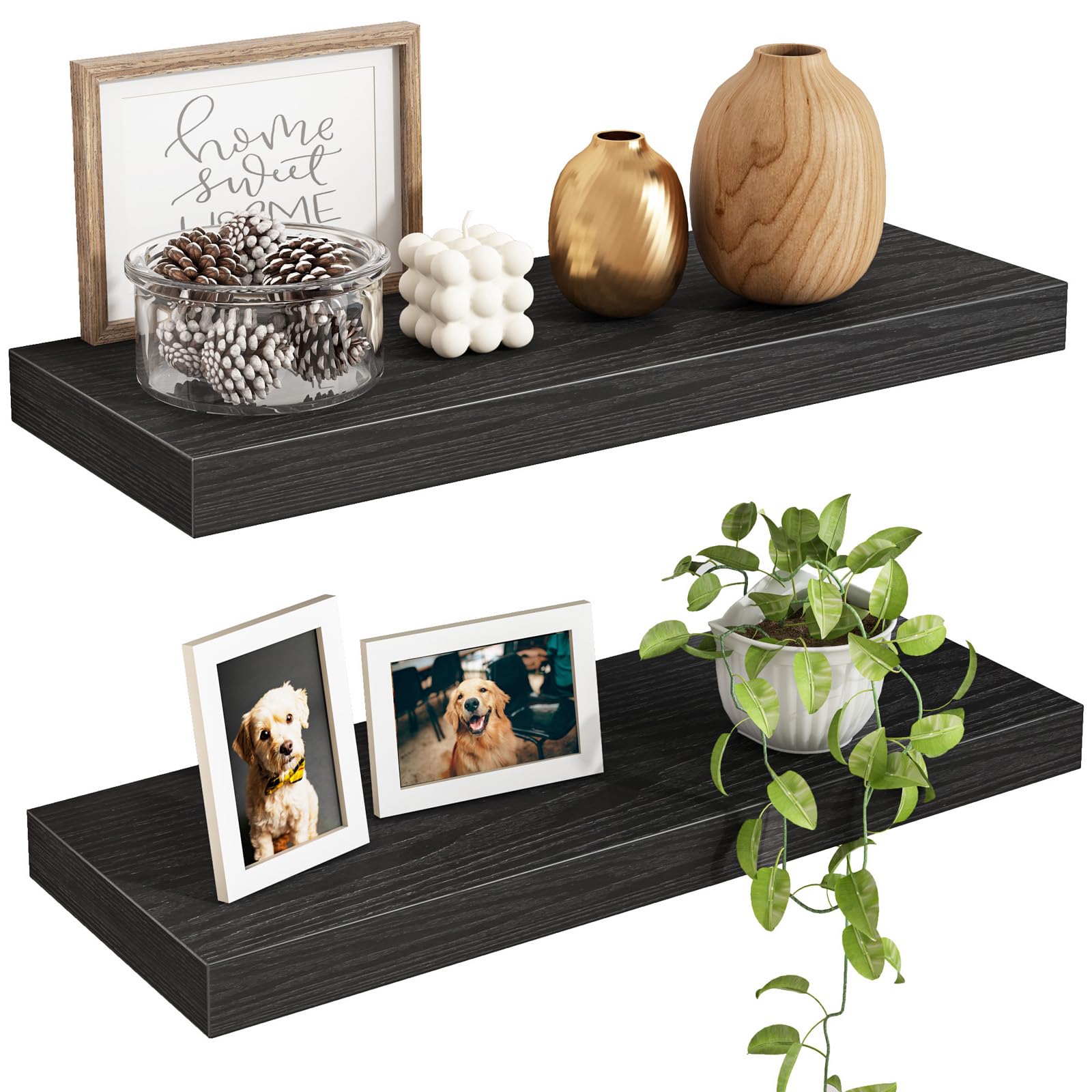 Fixwal Floating Shelves for Wall, 15.7  Wood Wall Mounted Shelves for Living Room, Bedroom, Bathroom and Kitchen, for Storage, B