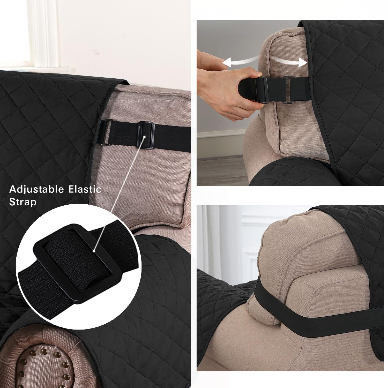 H.Versailtex Reversible Chair Cover For Dogs Pet Water Repellent Sofa Cover Chair Slipcover 2' Thick Straps Slip-Resistant Chair Protector Soft Quilted Seat Width Up To 21'(Armchair, Black/Grey)