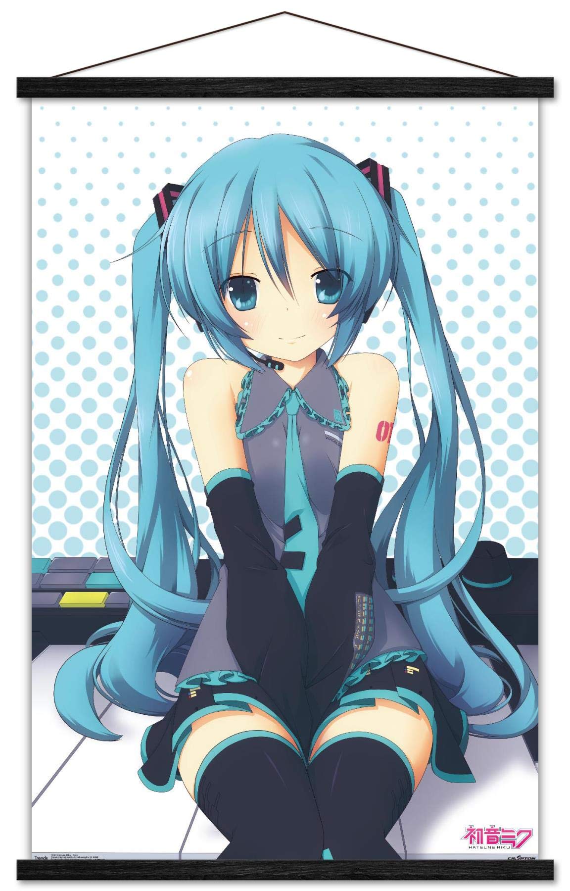 Trends International Hatsune Miku - Keys Wall Poster, 22.375 x 34, Print and Black Hanger Bundle
