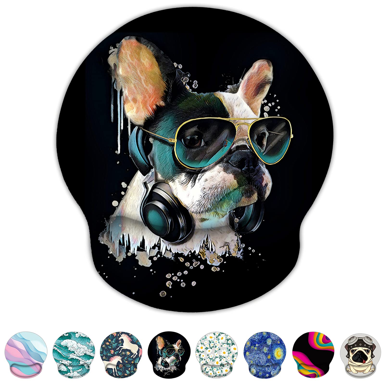 Britimes Ergonomic Mouse Pad With Wrist Support Colorful Stylish Bulldog Non-Slip Rubber Base Mousepad For Home Office Gaming Wo