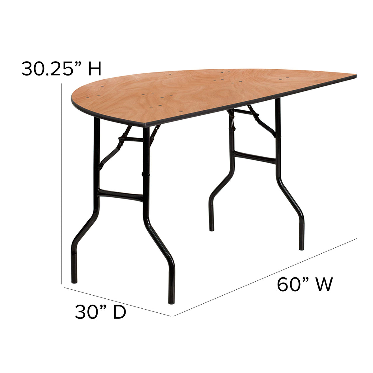 Flash Furniture Furman 5' Half-Round All-Occasion Wood Folding Event Table, Foldable Portable Half-Round Banquet Table with Wooden Top, Natural/Black