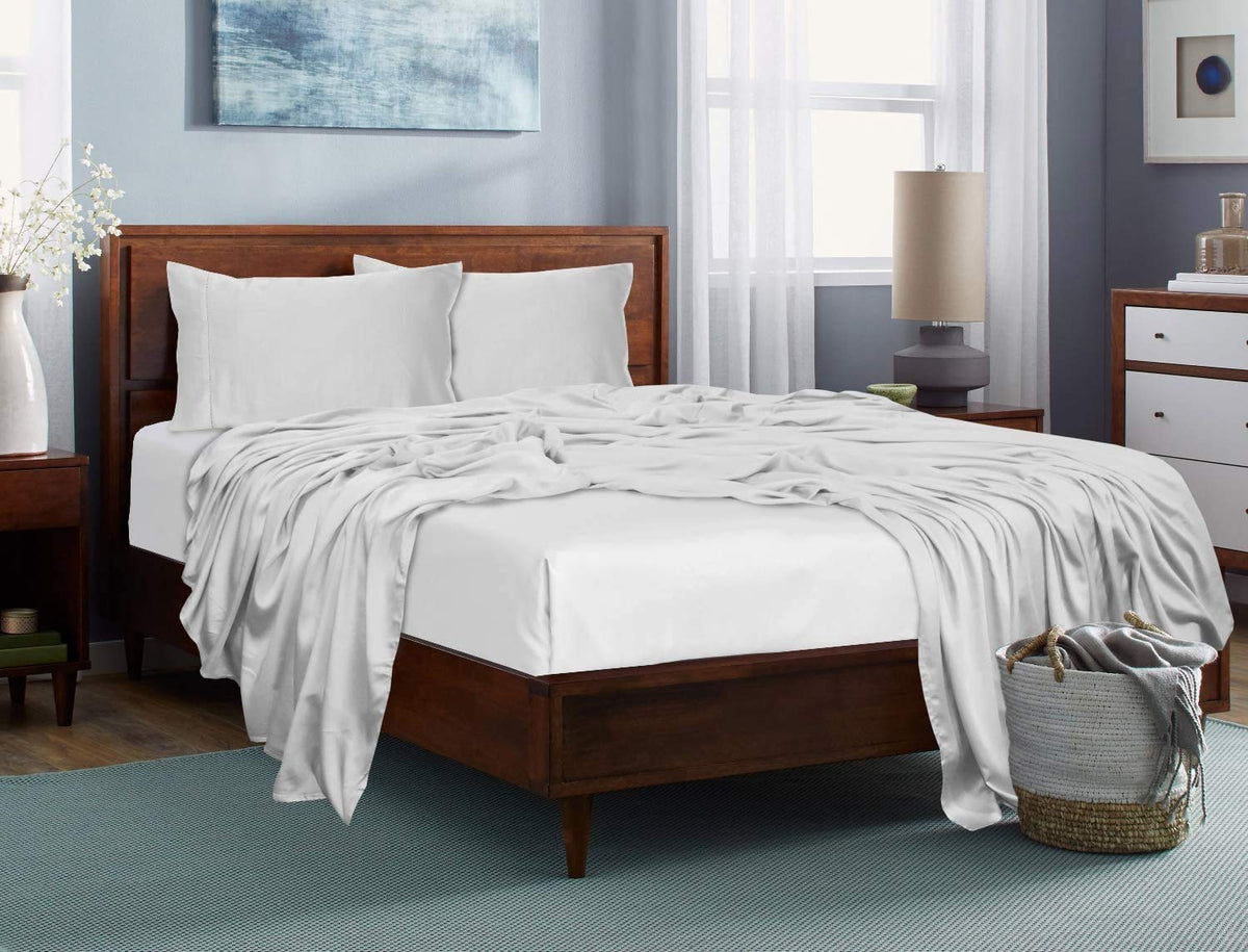 LINENWALAS Fitted Sheet Only Viscose Derived from Bamboo, Bottom Sheet for Twin Size Bed - 16    Deep Pocket, All Around Snug Fi