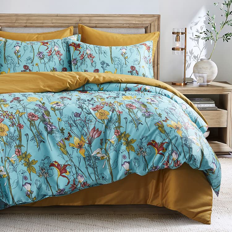 Windflower Bedding Bloomfield Floral Duvet Cover 3Pc Set Cotton Botanical Nature Vines Branches Birds Butterflies Multicolored F