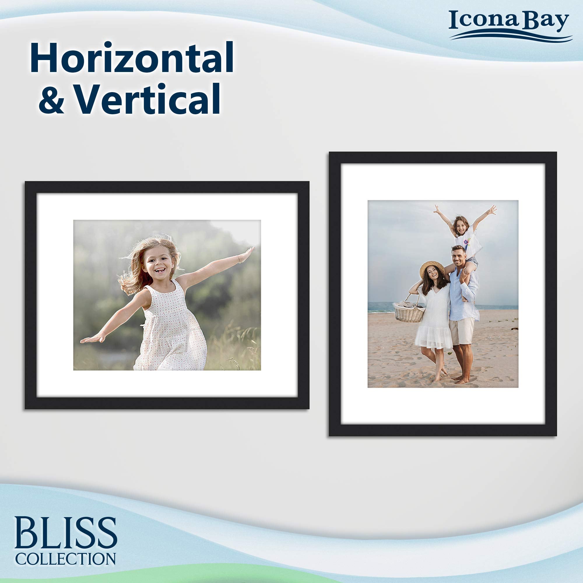 Icona Bay 11X14 Black Picture Frame With Removable Mat For 8X10 Photo, Modern Style Wood Composite Frame, Wall Mount Only, Bliss