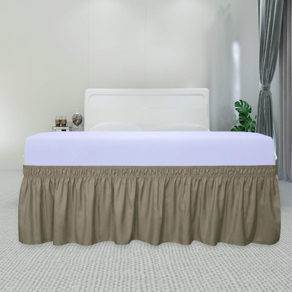 Purefit Wrap Around Ruffled Bed Skirt With Adjustable Elastic Belt - 14 Inch Drop Easy To Put On, Wrinkle Free Bedskirt Dust Ruffles, Bed Frame Cover For Queen, King And C-King Size Beds, Sand