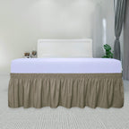 Purefit Wrap Around Ruffled Bed Skirt With Adjustable Elastic Belt - 14 Inch Drop Easy To Put On, Wrinkle Free Bedskirt Dust Ruffles, Bed Frame Cover For Queen, King And C-King Size Beds, Sand
