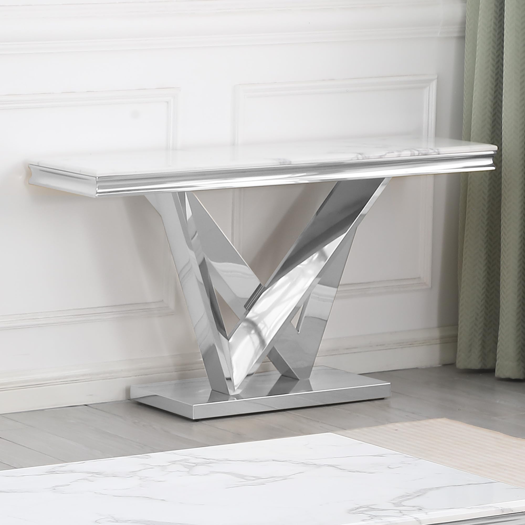 Best Master Furniture Thiago Contemporary White Rectangular Stone Coffee Table - Thumbnail 4